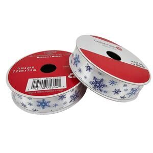2 Rolls Celebrate It Ribbon Christmas White and Blue Snowflakes 7/8" x 24 ft